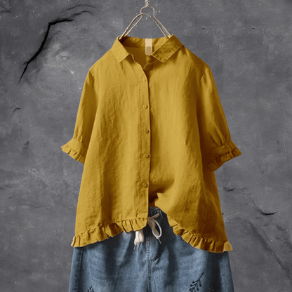 Ruffled Hem Button-Up Shirt