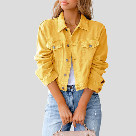 Women's Cropped Button-Up Denim Jacket