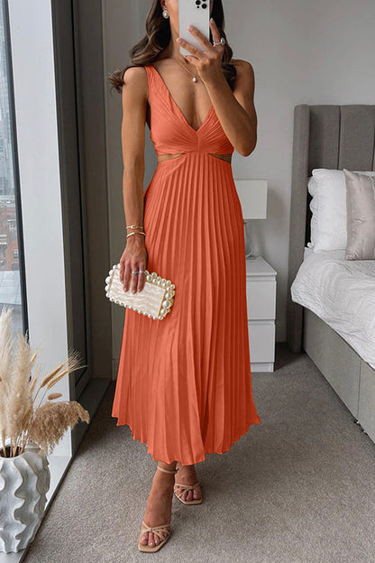 Pleated Midi Dress with Twist Bodice