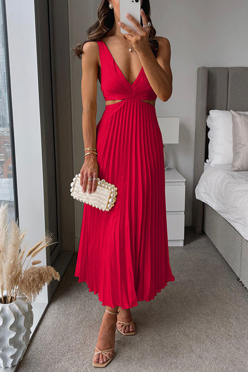 Pleated Midi Dress with Twist Bodice