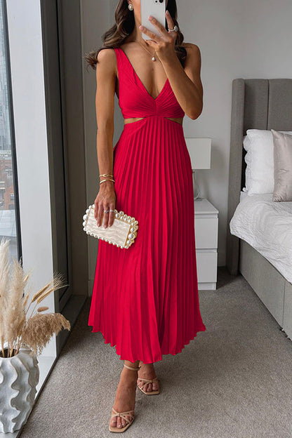 Pleated Midi Dress with Twist Bodice