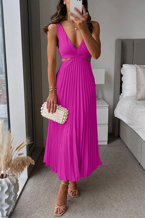 Pleated Midi Dress with Twist Bodice