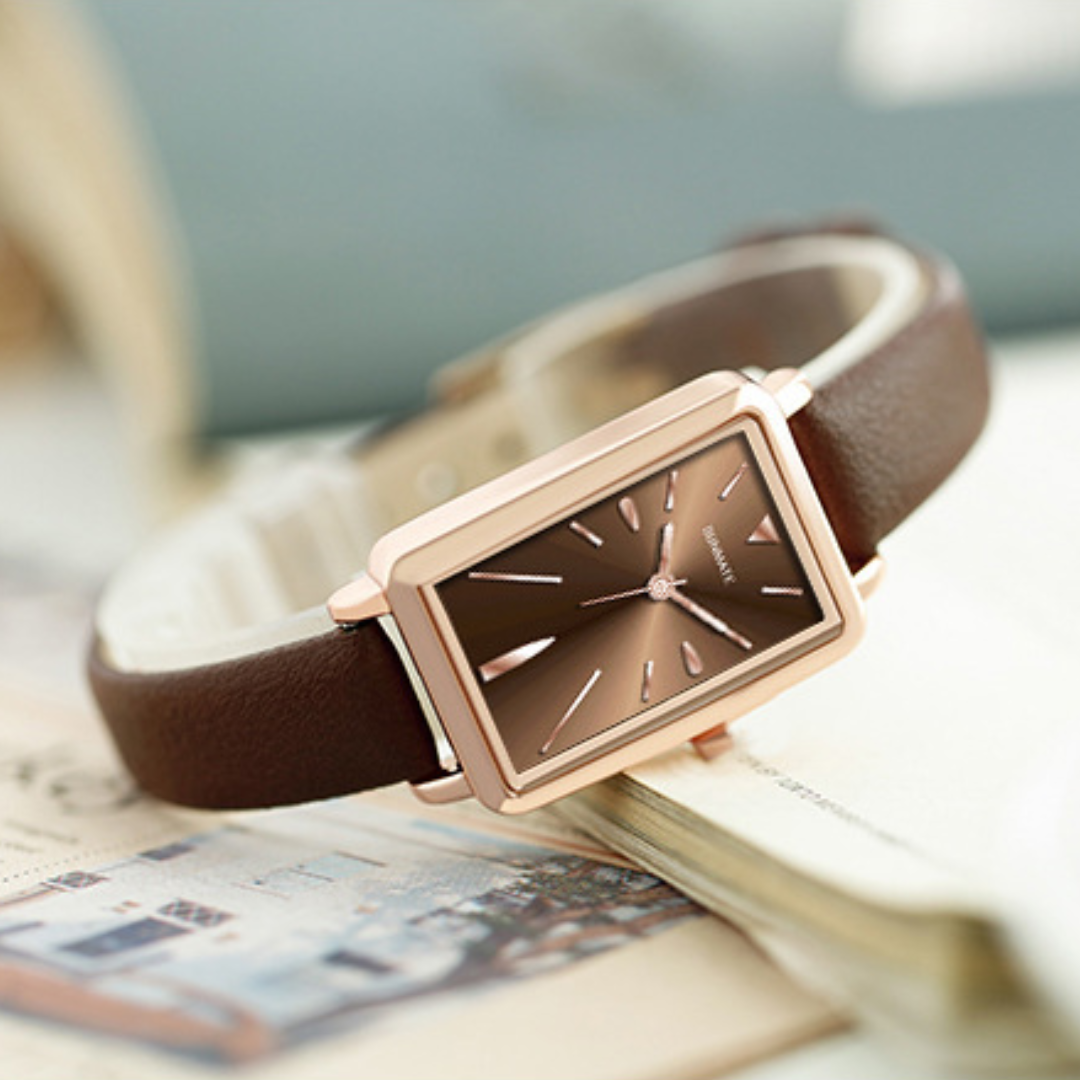 Women's Rectangular Dial Watch with Smooth Strap
