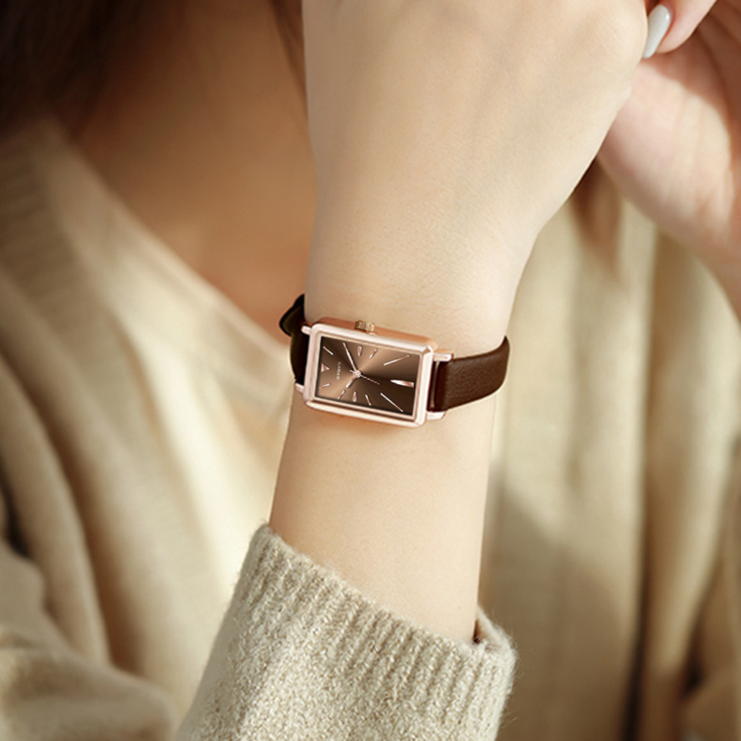 Women's Rectangular Dial Watch with Smooth Strap