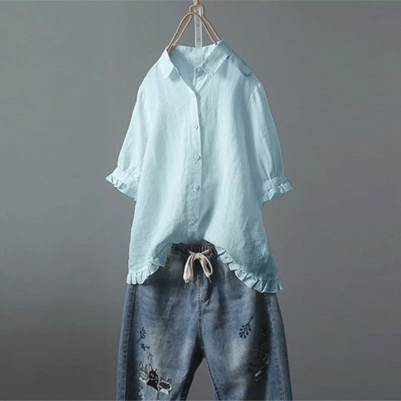 Ruffled Hem Button-Up Shirt