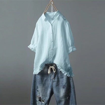 Ruffled Hem Button-Up Shirt