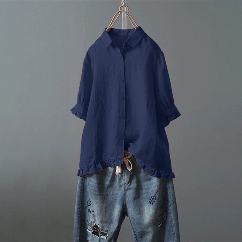 Ruffled Hem Button-Up Shirt