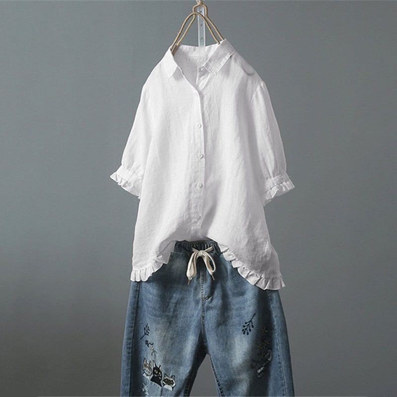 Ruffled Hem Button-Up Shirt