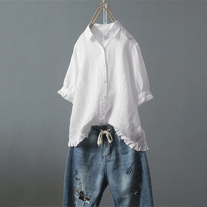 Ruffled Hem Button-Up Shirt