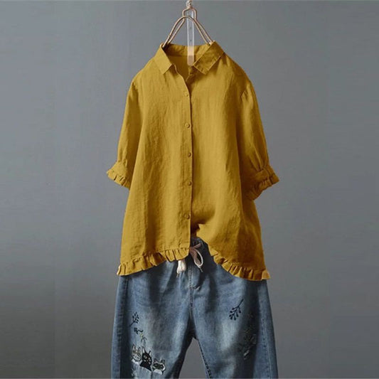 Ruffled Hem Button-Up Shirt