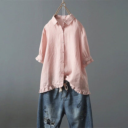 Ruffled Hem Button-Up Shirt