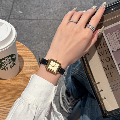 Women's Square Dial Watch with Textured Strap and Color Accents