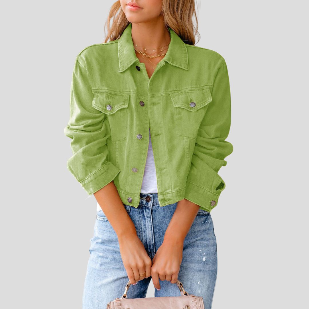 Women's Cropped Button-Up Denim Jacket
