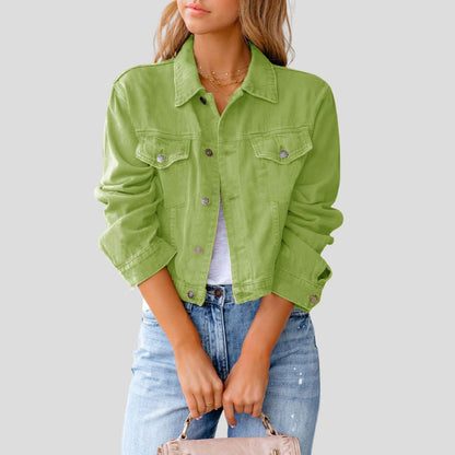 Women's Cropped Button-Up Denim Jacket
