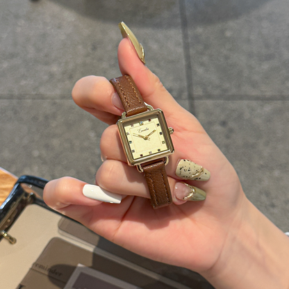 Women's Square Dial Watch with Textured Strap and Color Accents