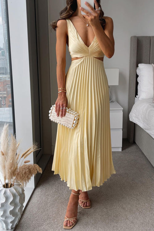 Pleated Midi Dress with Twist Bodice
