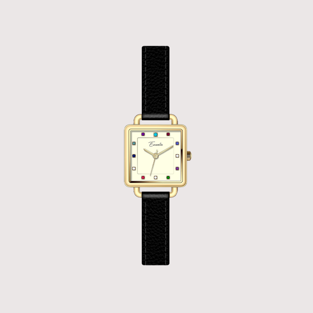 Women's Square Dial Watch with Textured Strap and Color Accents
