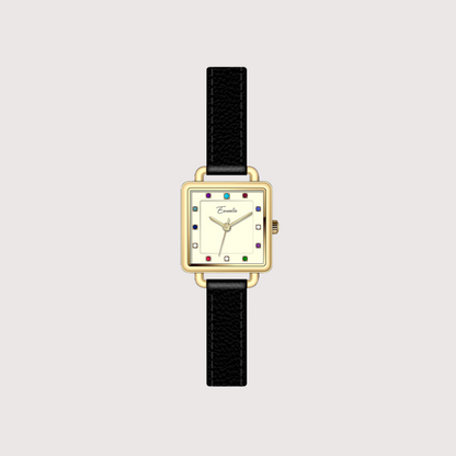 Women's Square Dial Watch with Textured Strap and Color Accents