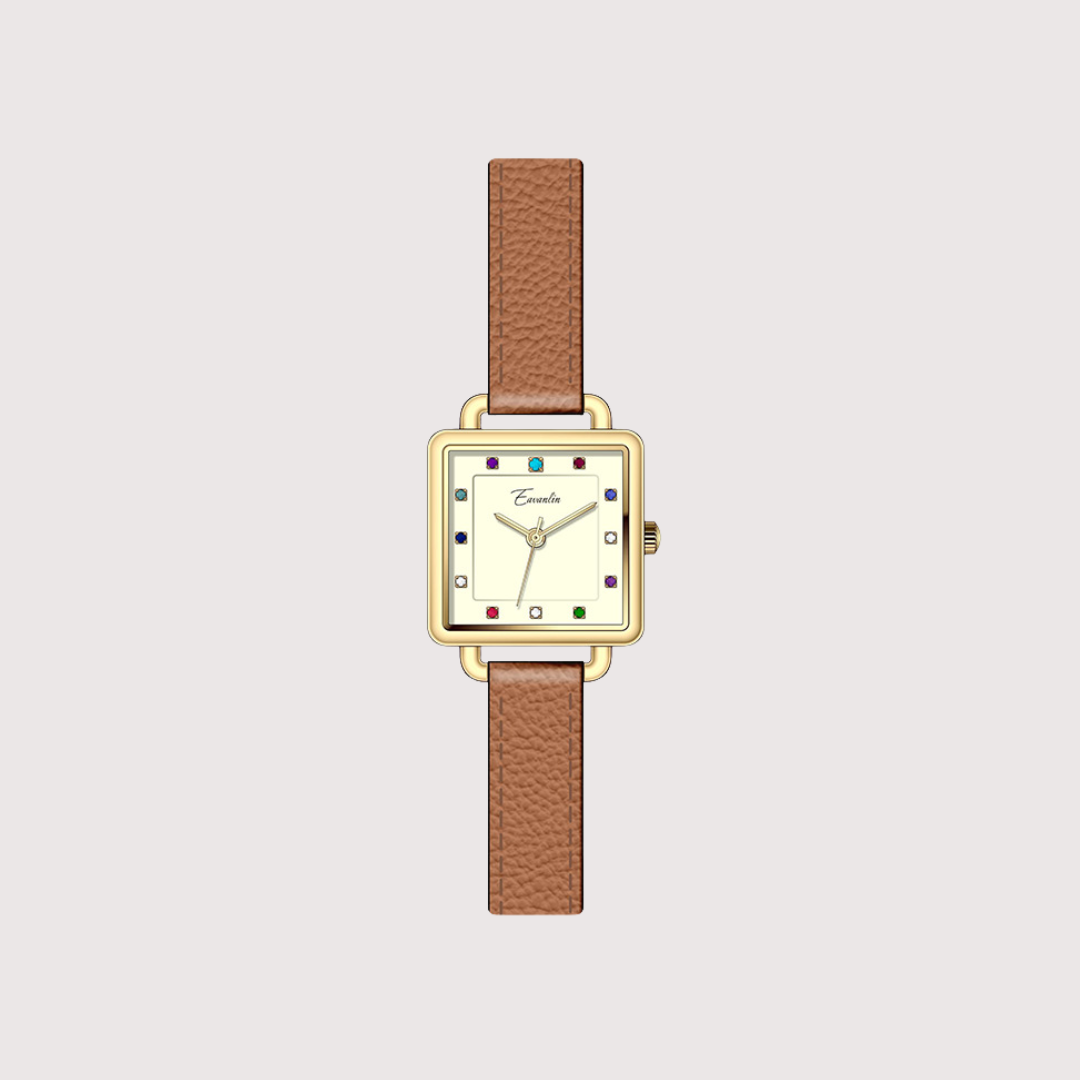 Women's Square Dial Watch with Textured Strap and Color Accents