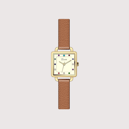 Women's Square Dial Watch with Textured Strap and Color Accents