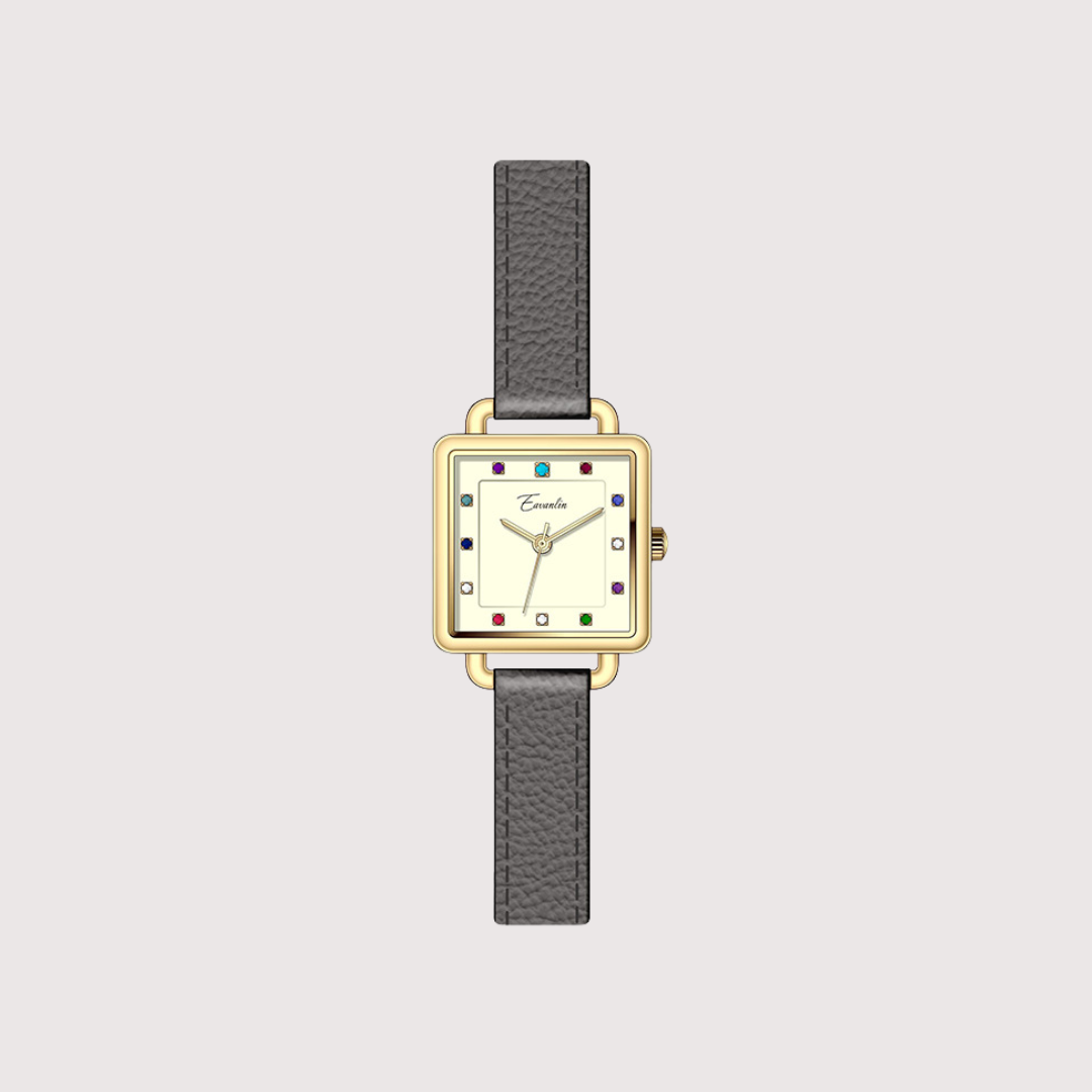 Women's Square Dial Watch with Textured Strap and Color Accents