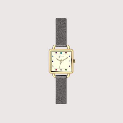 Women's Square Dial Watch with Textured Strap and Color Accents