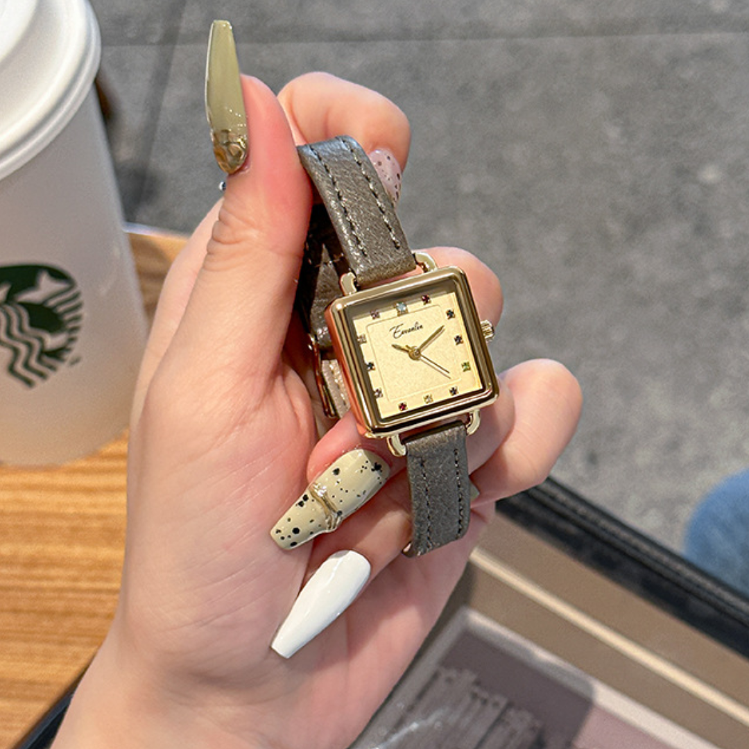 Women's Square Dial Watch with Textured Strap and Color Accents