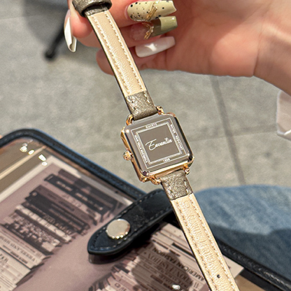 Women's Square Dial Watch with Textured Strap and Color Accents