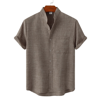 Mandarin Collar Short-Sleeve Shirt