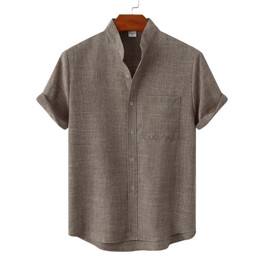 Mandarin Collar Short-Sleeve Shirt
