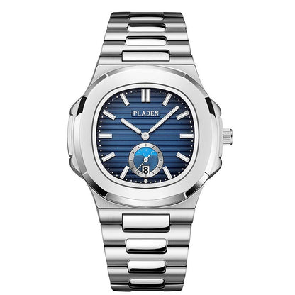Men’s Metal Link Watch with Grid Dial