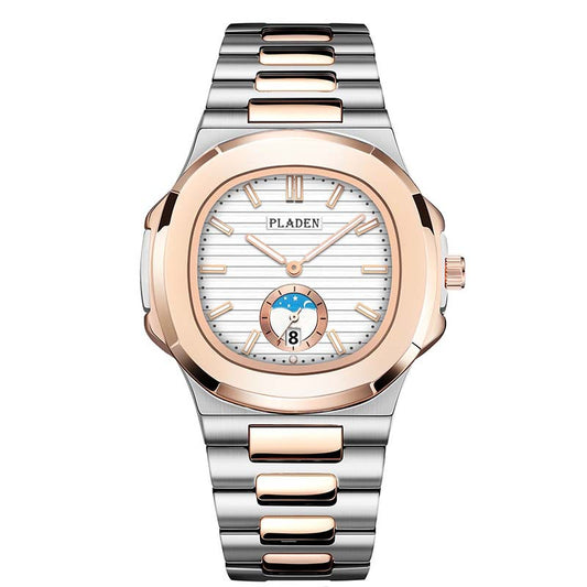 Men’s Metal Link Watch with Grid Dial