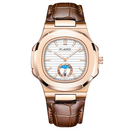 Men’s Metal Link Watch with Grid Dial