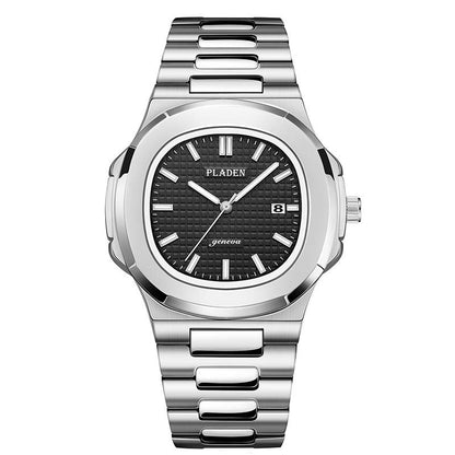 Men’s Metal Link Watch with Grid Dial