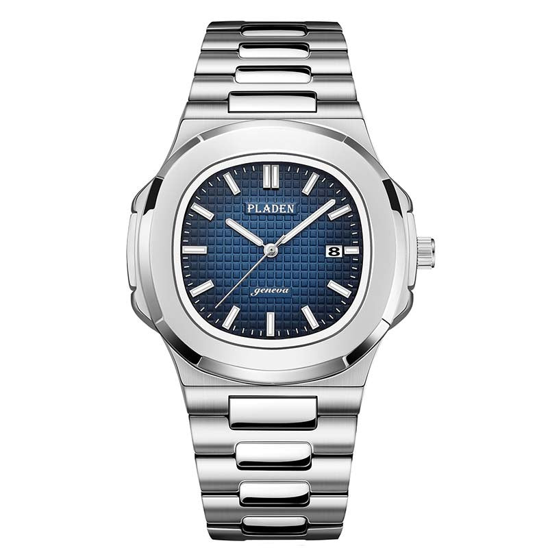Men’s Metal Link Watch with Grid Dial