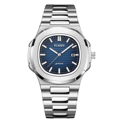 Men’s Metal Link Watch with Grid Dial
