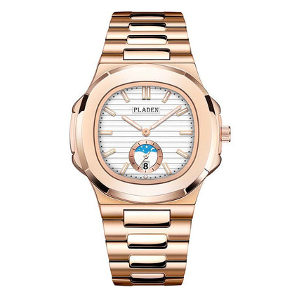 Men’s Metal Link Watch with Grid Dial