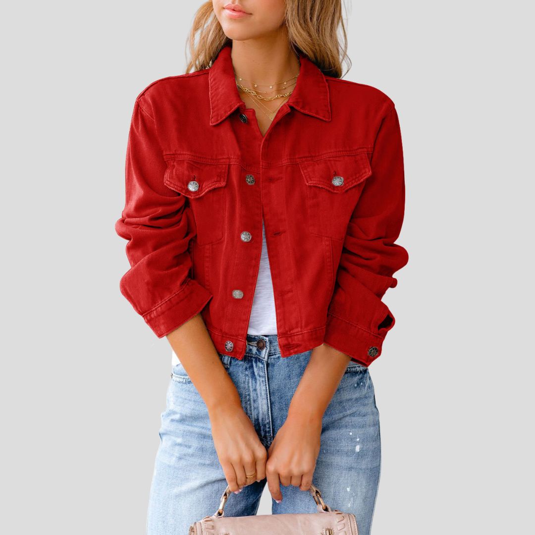 Women's Cropped Button-Up Denim Jacket