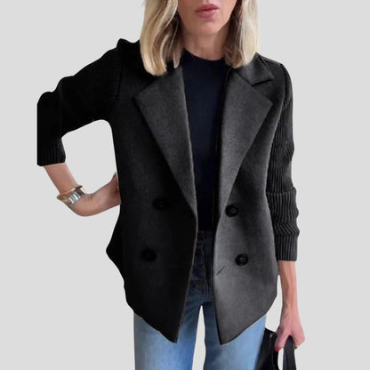 Women's Double-Breasted Knit Sleeve Blazer Jacket