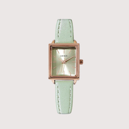 Women's Square Dial Watch with Contrast Stitch Strap