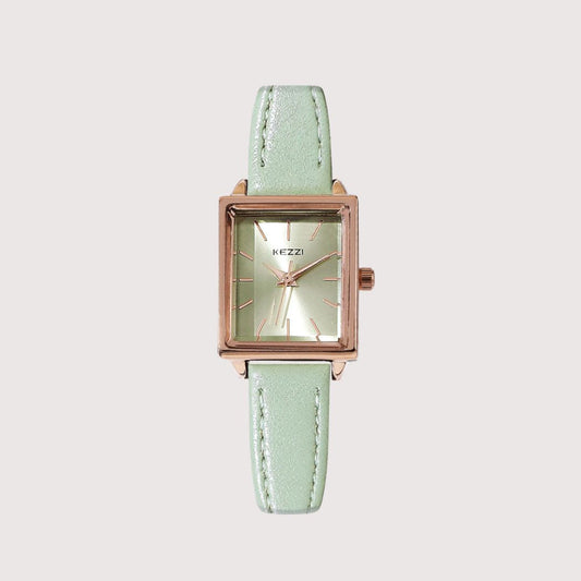 Women's Square Dial Watch with Contrast Stitch Strap