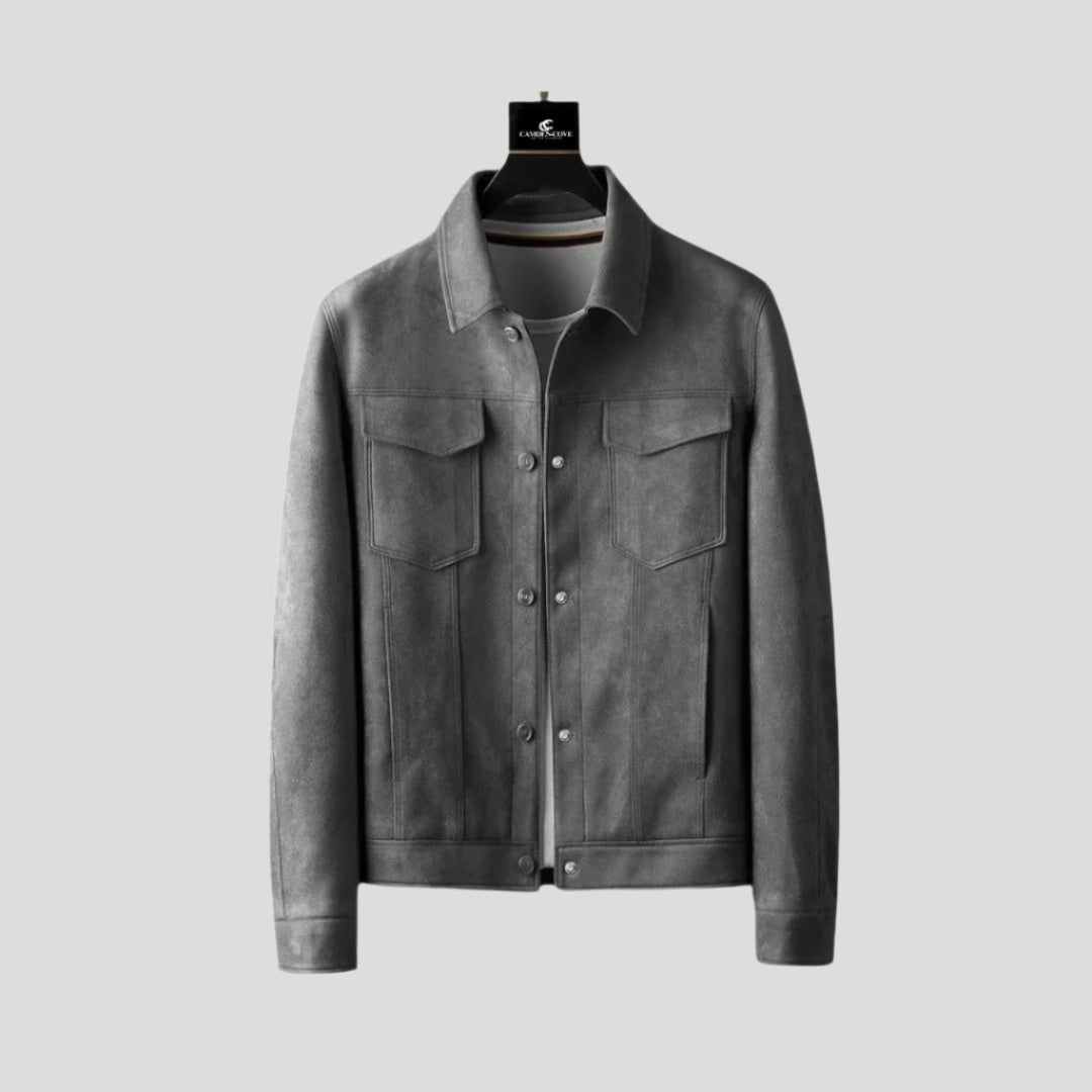 Structured Suede Button-Up Jacket