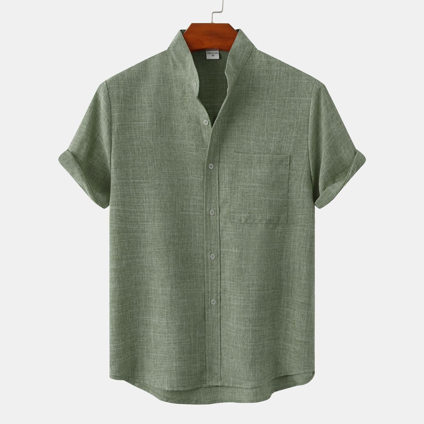 Mandarin Collar Short-Sleeve Shirt