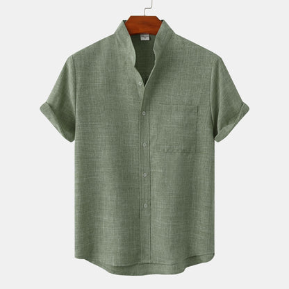 Mandarin Collar Short-Sleeve Shirt