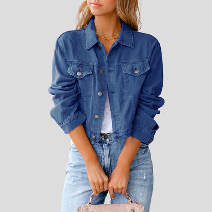 Women's Cropped Button-Up Denim Jacket