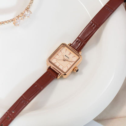 Women's Square Dial Watch with Leather Strap
