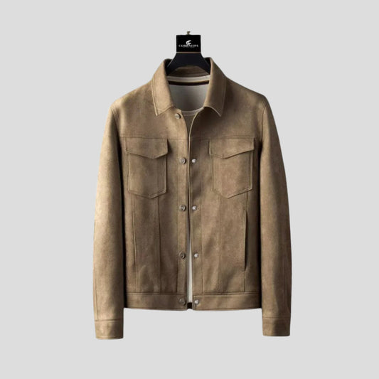 Structured Suede Button-Up Jacket