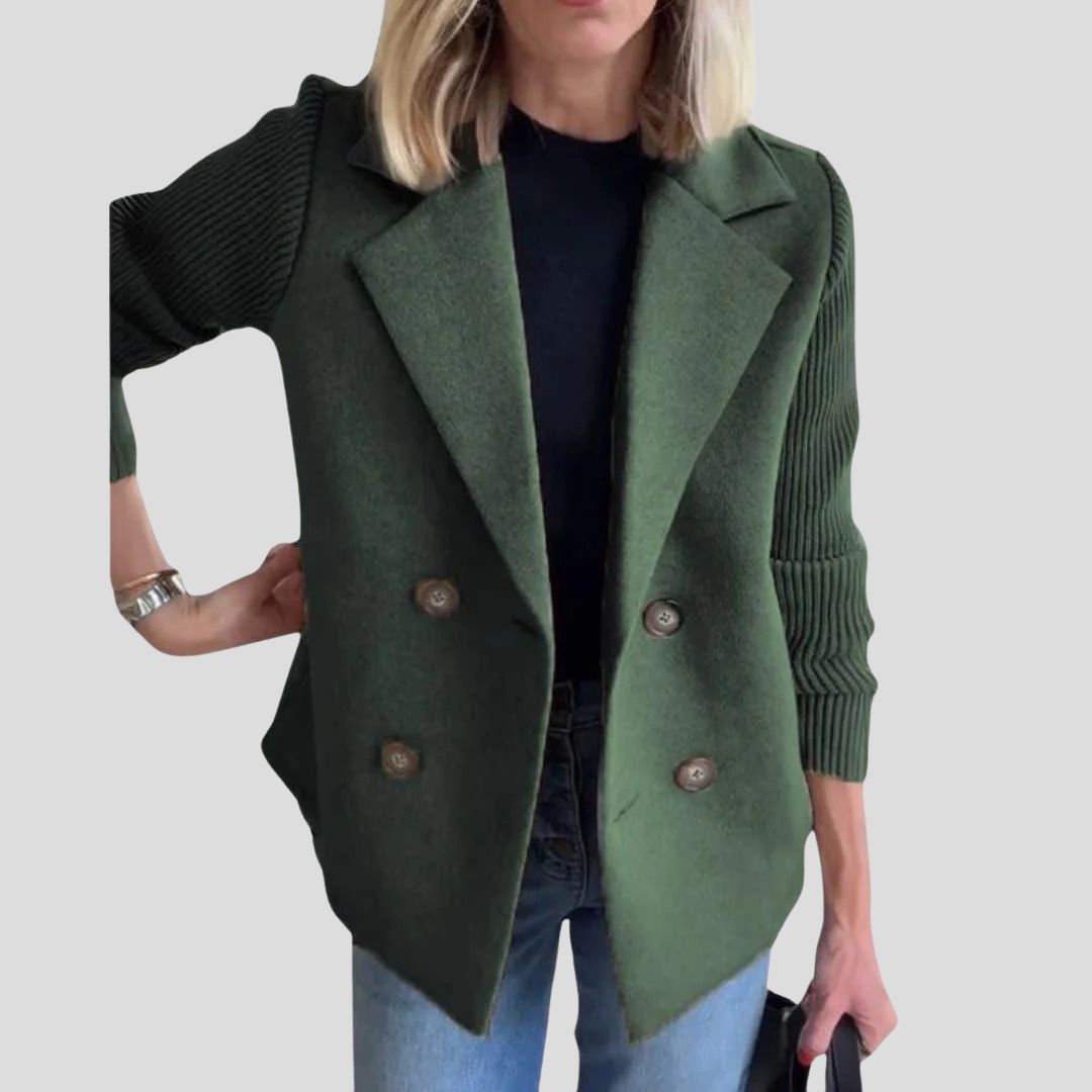 Women's Double-Breasted Knit Sleeve Blazer Jacket