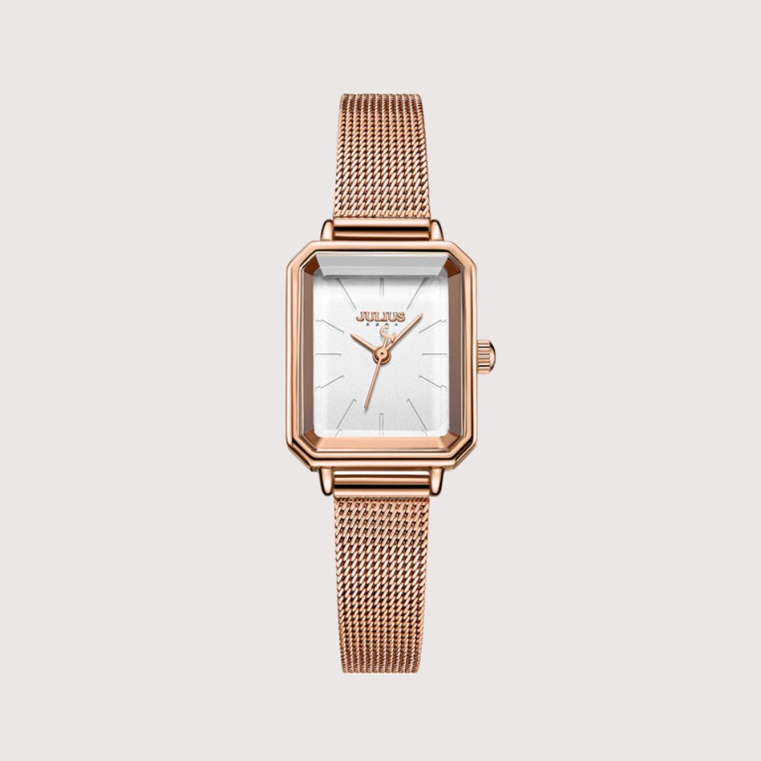 Women's Rectangular Dial Watch with Mesh Strap