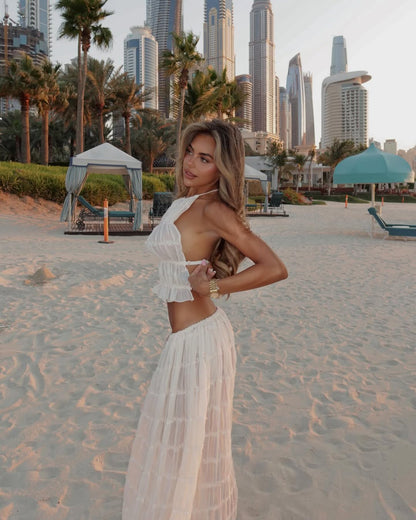 Ruched Halter Top & Maxi Skirt Set